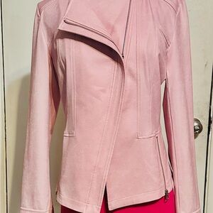 Clara Sun Woo Pink Liquid Leather Moto Jacket Sz Small